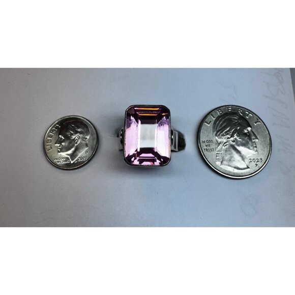 Vintage Sterling Silver 925 Ring w/ Large Pink Emerald-Cut Stone Size 6.5 - Picture 10 of 11